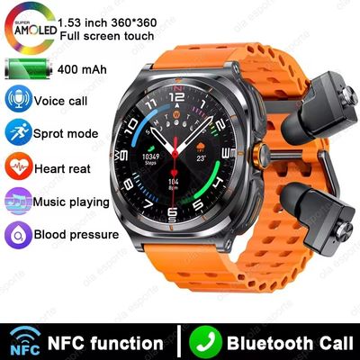 Un bon prix. Montre connectée GT98 avec écouteurs, 1,53 pouces, prise en charge des appels Bluetooth / NFC / fréquence cardiaque en ligne